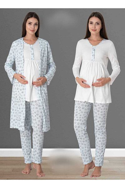 CT MODA Set pijamale și rochii de damă din bumbac cu modele cu design albastru - 3 piese