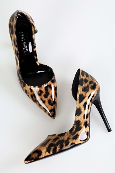 Shoeberry Dámské lesklé jehlové boty Massy Leopard