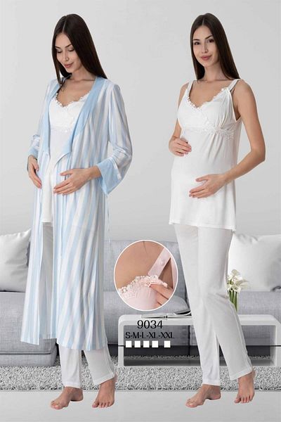 CT MODA Set pijama și rochie de damă din dantelă ecru - Set de maternitate din bumbac cu bretele