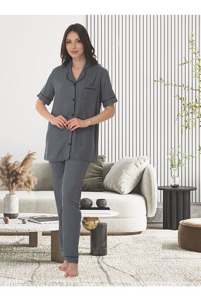 CT MODA Smoked Women's Pajama Set - Buttoned Front, Short Sleeve, Effort for Pregnant and Maternity