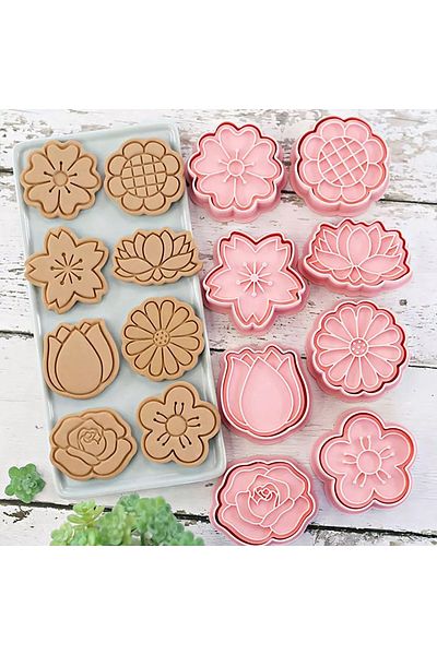 Butedo 16 Pieces Flower Set - 8 Pieces Detailed Cookie Mold Set
