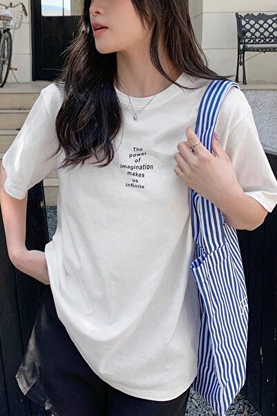 CONSTRAİN GİYİMİXTR Unisex Λευκό μπλουζάκι με λαιμόκοψη The Power με στάμπα O...