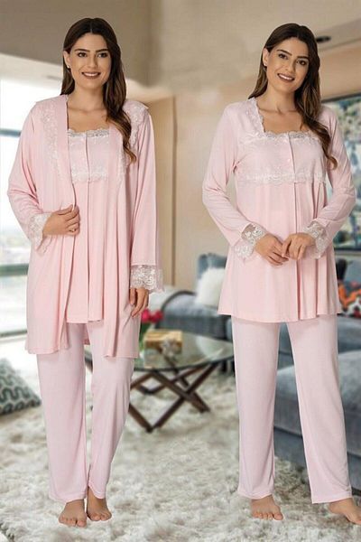 CT MODA Maternity and Dressing Gown Set - Powder Lace Sleeve Pajamas