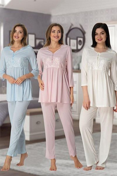 CT MODA Set de pijamale de maternitate cu jumătate de mânecă albastră - cu reglare în talie