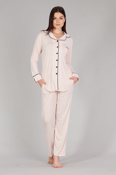 CT MODA Salmon Color Heart Pajamas Set for Pregnant and Maternity - Front Buttoned