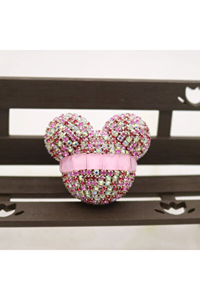 Aura Accessories Kristal Taşlı Pembe Baget Şeritli Mickey Mouse Oto Petek Kli...