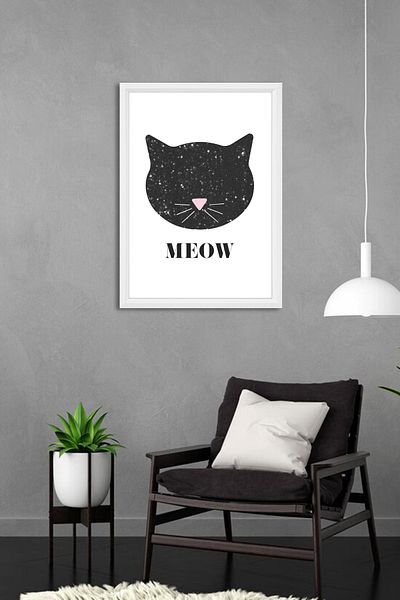 yhfoto Miau - Pisică - Pisică - Cadru alb cu imagine decorativă 30x40 - Pictură A3 -737
