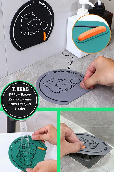 TİNEKE Bathroom and Kitchen Sink Anti-Odor Drain Protector Silicone Leak-Proof Pad 1 PCS GREEN
