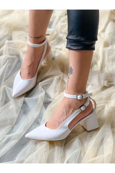 irmona SANDALE CLASICE DUBAI WHITE Piele Lacuita SCURT LA TOC