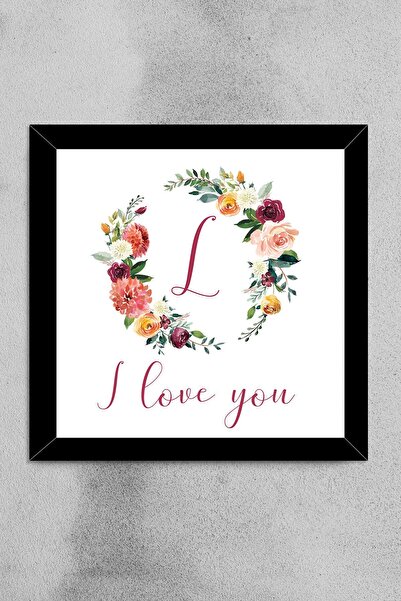 yhfoto L Volim te - Dekorativna slika 20x20 kvadrata, šareni okvir sa cvećem ...
