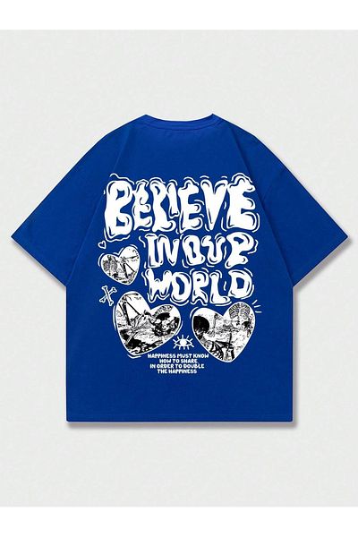Mad&Calf Tricou supradimensionat unisex Believe cu imprimeu cu gât crew
