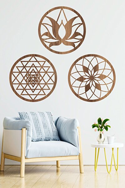 UNT Floare de lotus din lemn Sri Yantra și Mandala triplu decorativă pentru p...