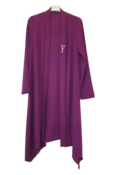 GGMM KOBE CREPE FABRIC BROOCHED ASYMMETRIC CUT CARDIGAN