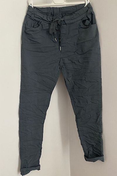 AYASOFYA OTANTIK Women's Anthracite Italian Waist Tied Skinny Leg Trousers