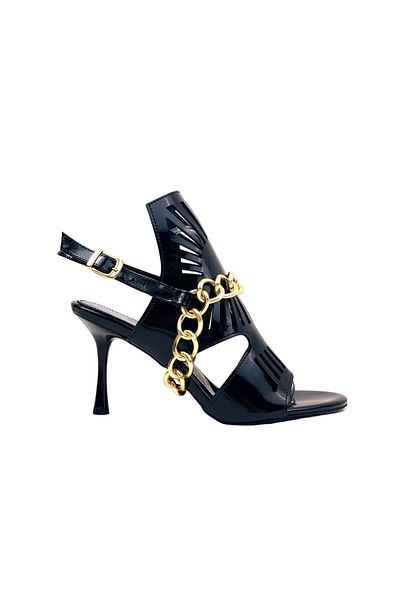 bescobel Women's Kokla Black Patent Leather Thin Heel Chain Detailed Evening Dress Shoes 8 Cm 601