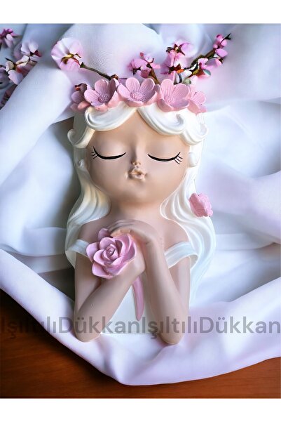 IŞILTILI DÜKKAN 26 CM KIZ BİBLO / HEYKEL / SAKSI / HEDİYELİK / EL YAPIMI ( HANDMADE)