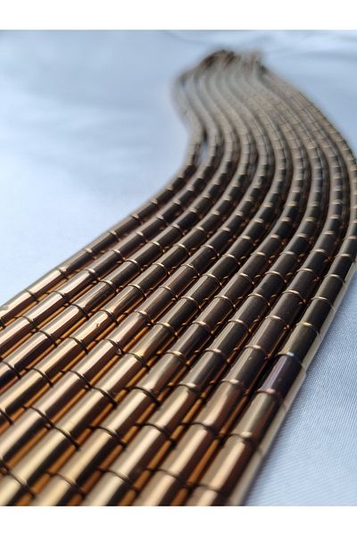 Yüksel Boncuk Σειρά από φυσική πέτρα 5x8 mm κύλινδρος αιματίτη (χαλκός).