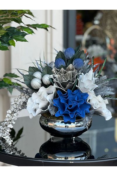 TASARIMHMODA Τεχνητό κρεμαστό φωτιστικό Floral Ασημένιο Επίπεδο Βάζο Νο:1