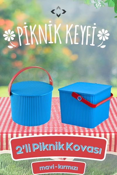 LİGROUND 2 Pieces of Picnic Bucket 2 Pieces of Picnic Basket Picnic Bucket Picnic Set Picnic Bag Square Round