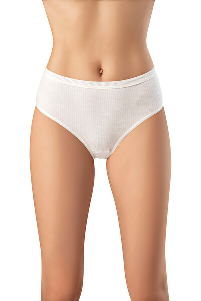 LEYNA BUTİK Corded Cotton Lycra 4-Piece Women's Triangle Bato Panties (Ecru-Skin)
