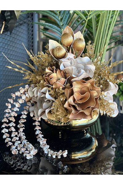TASARIMHMODA Τεχνητό κρεμαστό φωτιστικό Floral Gold Flat Βάζο Νο:2