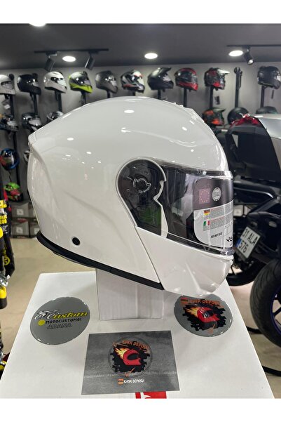 Sway 917 Parlak Beyaz Çene Açılır Motosiklet Kaskı