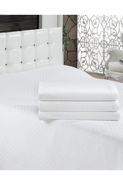 CEMETEKS FİRUZE Single White Patterned 100% Cotton Hotel Blanket 160x230, Luxury Blanket