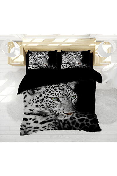 Erays Home Σετ Παπλωματοθήκη Ζευγαριού Leopard White Leopard 3D Digital Printed