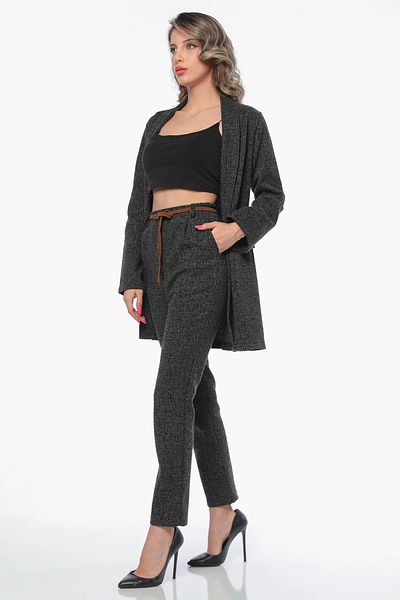 GÜLSELİ Khaki Women's High Waist Self Patterned Belted Winter Trousers