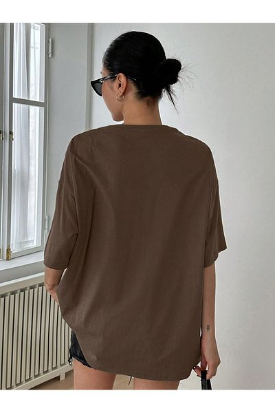 BEETON Learn And Live T-Shirt - Καφέ εμπριμέ κοντομάνικο μπλουζάκι με λαιμόκοψη