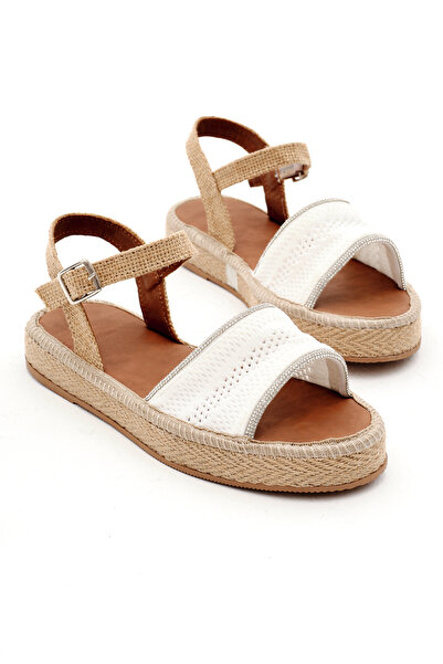 Tonny Black Women's White Single Strap Ankle Strap Straw Knitwear Sandals