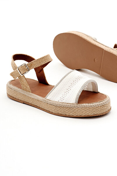 Tonny Black Women's White Single Strap Ankle Strap Straw Knitwear Sandals