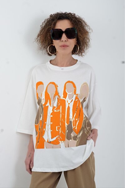 Zelish My Sister Μπλουζάκι Ecru Four Girls Printed Oversize