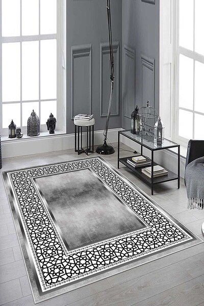 Arrosa Home Modern Çerçeveli Dijital Baskılı Kaymaz Taban Salon Halısı Mutfak...