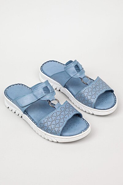 Adım Adım Γυναικείες ορθοπεδικές μπλε παντόφλες από γνήσιο δέρμα