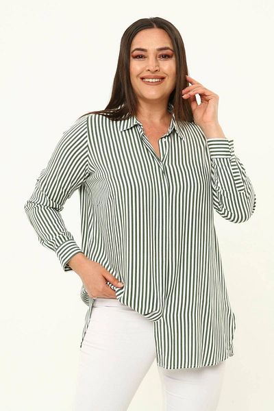 Hanezza Large Size Striped Viscose Tunic Shirt