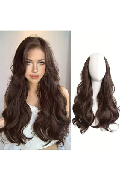 AKOLİFE Açık Kahve Dalgalı U Part Geniş Yarım Ay Peruk Postiş - Isıya Dayanık...