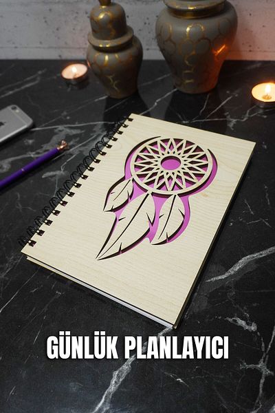 markcat A5 Dream Catcher Ξύλινο κάλυμμα Σημειωματάριο καθημερινής προγραμματισμού - Ατελείωτο Ατζέντα - Σημειωματάριο προγραμματισμού χωρίς ημερομηνία