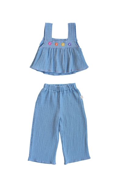 Miela Kids Set de crop de muselină - albastru cer