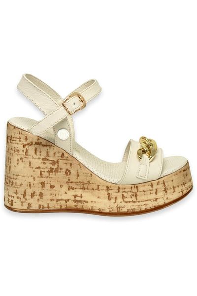 Mammamia D24YS-1415 Women's Sandals - Genuine Leather, Wedge Heels, Platform, Bone Color