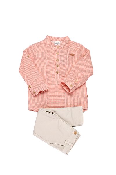 MİMBOKİDS Mimbo Kids Boy's Judge Collar Striped Shirt Pants 2-Piece Set