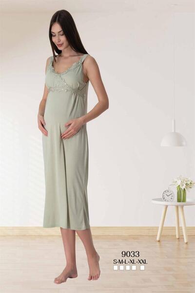 CT MODA ثوب نوم نسائي قطني من الدانتيل باللون الأخضر - حمالة للحوامل
