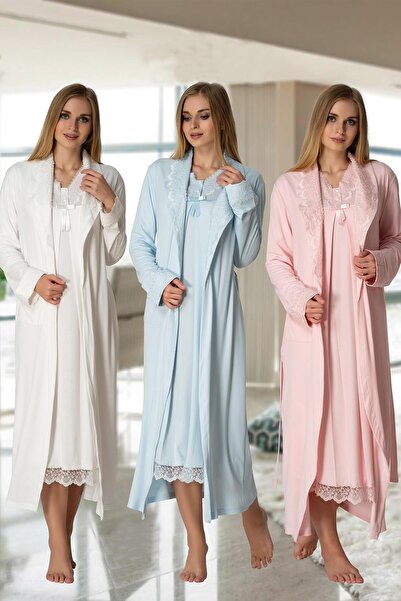 CT MODA طقم ثوب نوم للحوامل من Effort Ecru مع ثوب نوم طويل