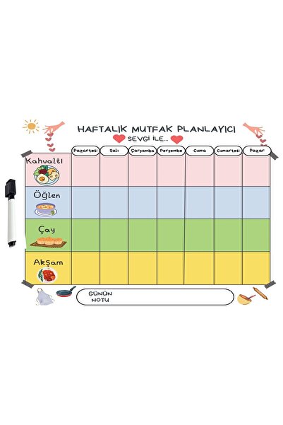 Hdg 30x50 Cm Manyetik Mıknatıslı Haftalık Menü Planlayıcı Magnet Mıknatıslı Yazı Tahtası 1 Kalem