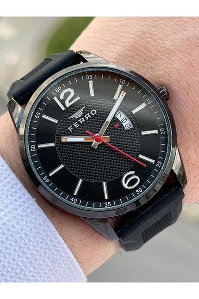 FERRO Calendar Black Color Silicone Cord 30 Mt Waterproof Men's Wristwatch EFM31359-J22