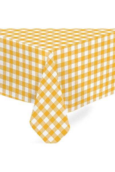 Fantastik Elyaf Astarlı Pvc Masa Örtüsü 140x140cm Silinebilir Sıvı Geçirmez Leke Tutmaz Sarı Ekose