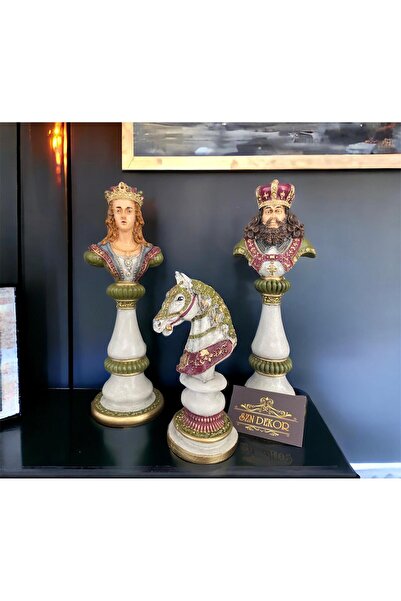 Genel Markalar 3Lü Satranç Seti Heykeli,Şah Vezir At Dekoratif Biblo, Konsol ...