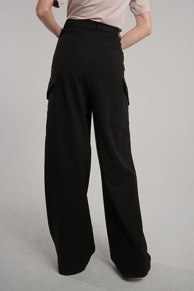 Monolou Loose Cut Cargo Pants with Pleated Front and Side Pockets Black