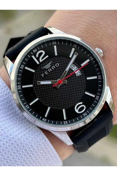 FERRO Calendar Black Color Silicone Cord 30 Mt Waterproof Men's Wristwatch EFM11316-J22
