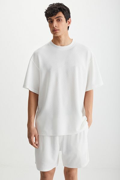 GRIMELANGE Franter Herren-T-Shirt aus 100 % Baumwolle mit Waffelmuster in Ecru